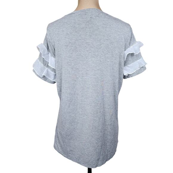 XL Grey Gray Mesh Ruffle Blouse - Picture 3 of 7